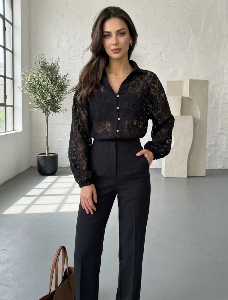 lace shirt black