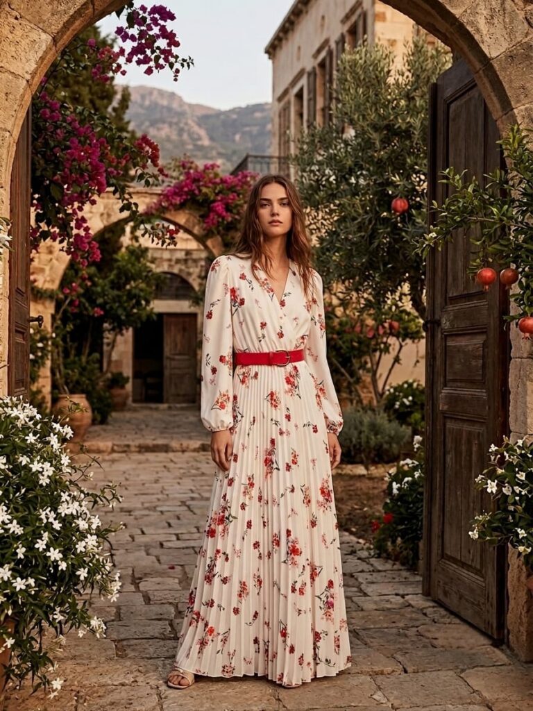 Off White Dress Red Flowers