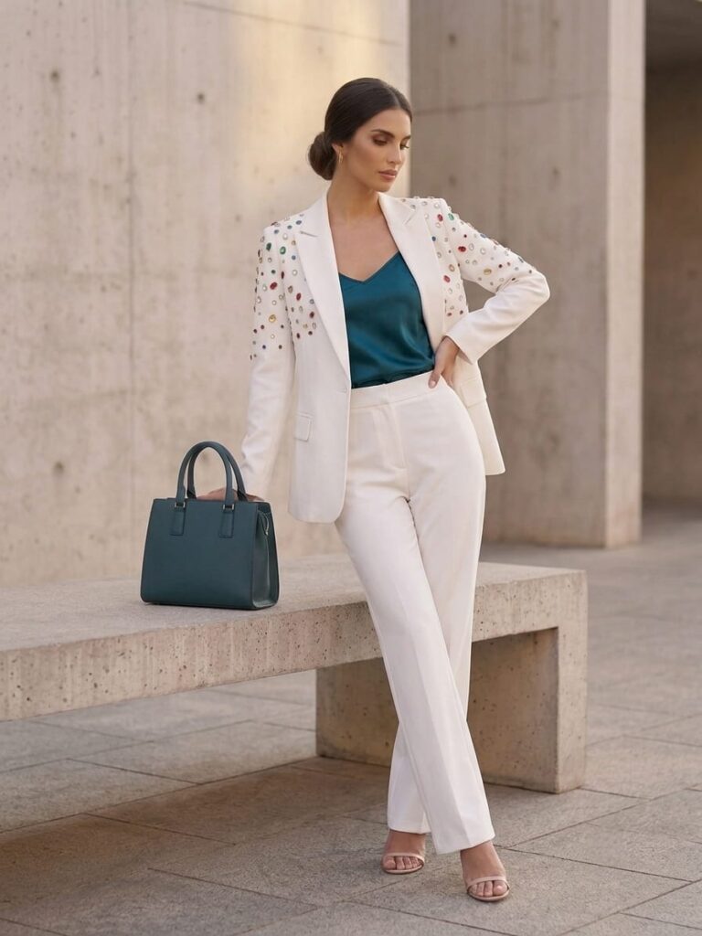 white suit swarovski