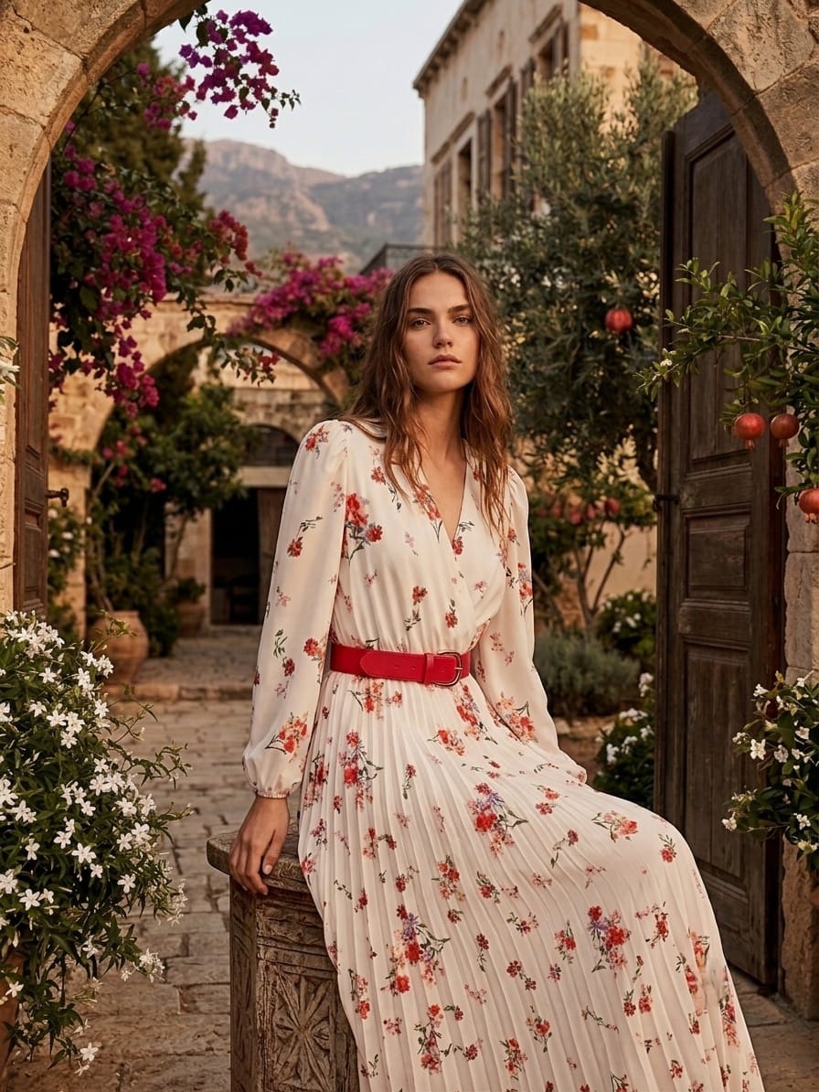 Off White Dress Red Flowers - Image 2