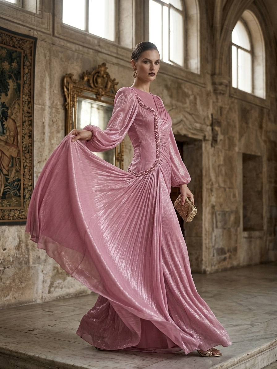Chiffon Lame Pink Dress - Image 2