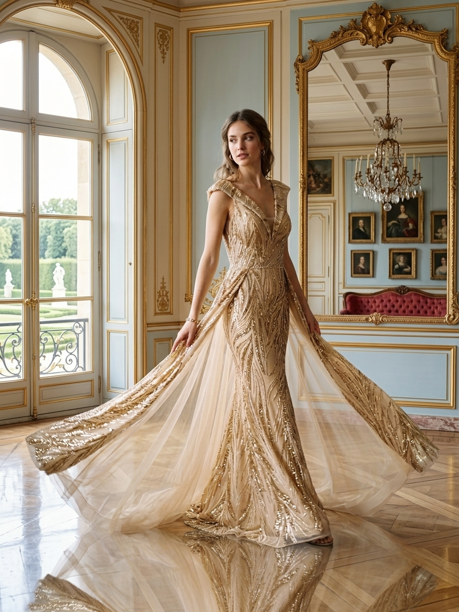 Golden Gown With Train - Image 2