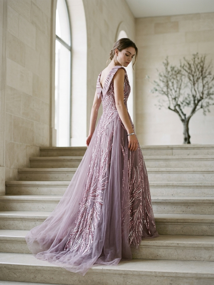 Purple Gown With Train - Image 2
