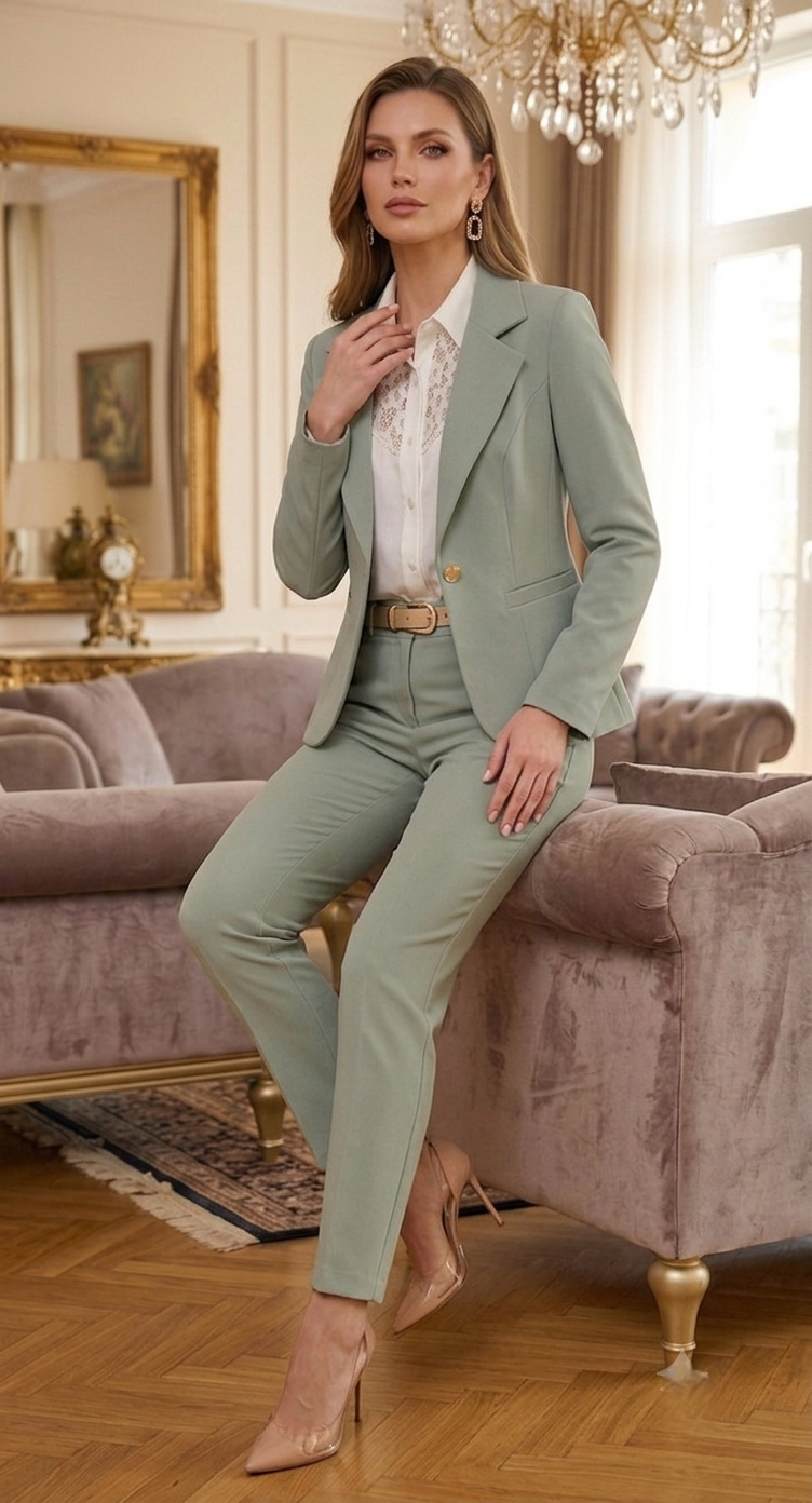 sage pantsuit - Image 2