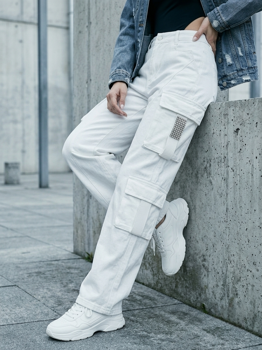 White Cargo Pants - Image 2