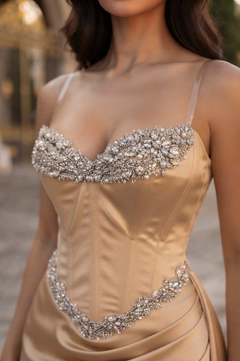 Beige Satin Dress - Image 3