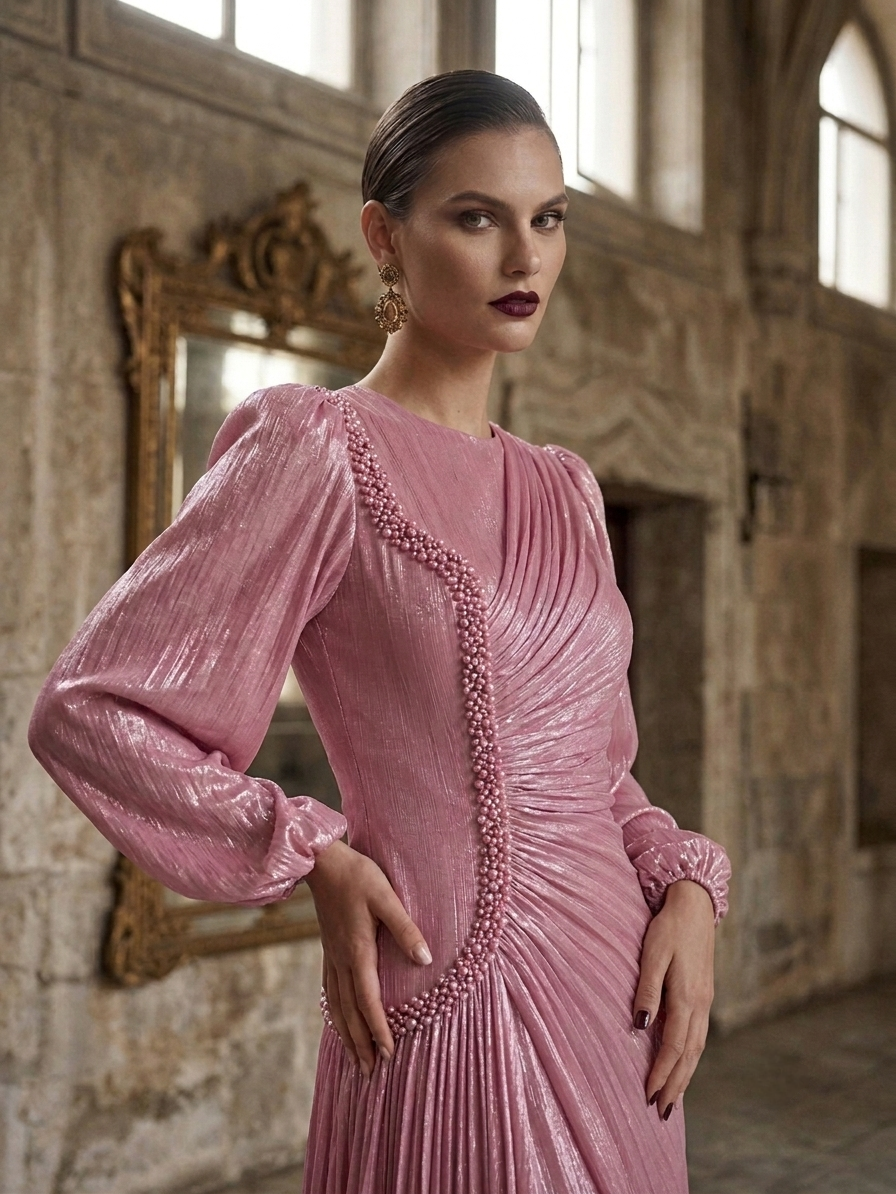 Chiffon Lame Pink Dress - Image 3