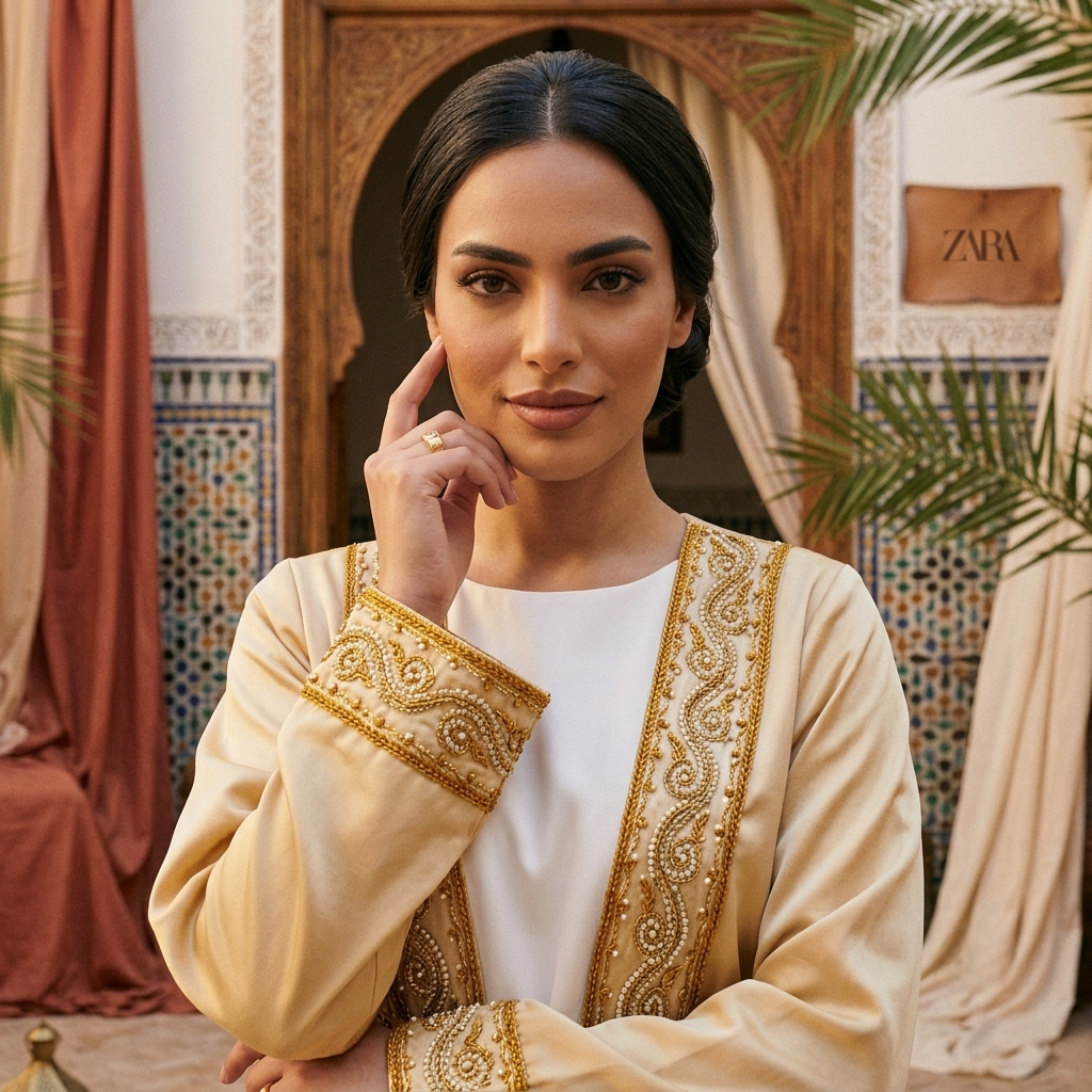 Golden Embroidered Abaya - Image 3