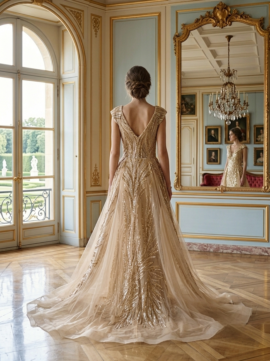 Golden Gown With Train - Image 3