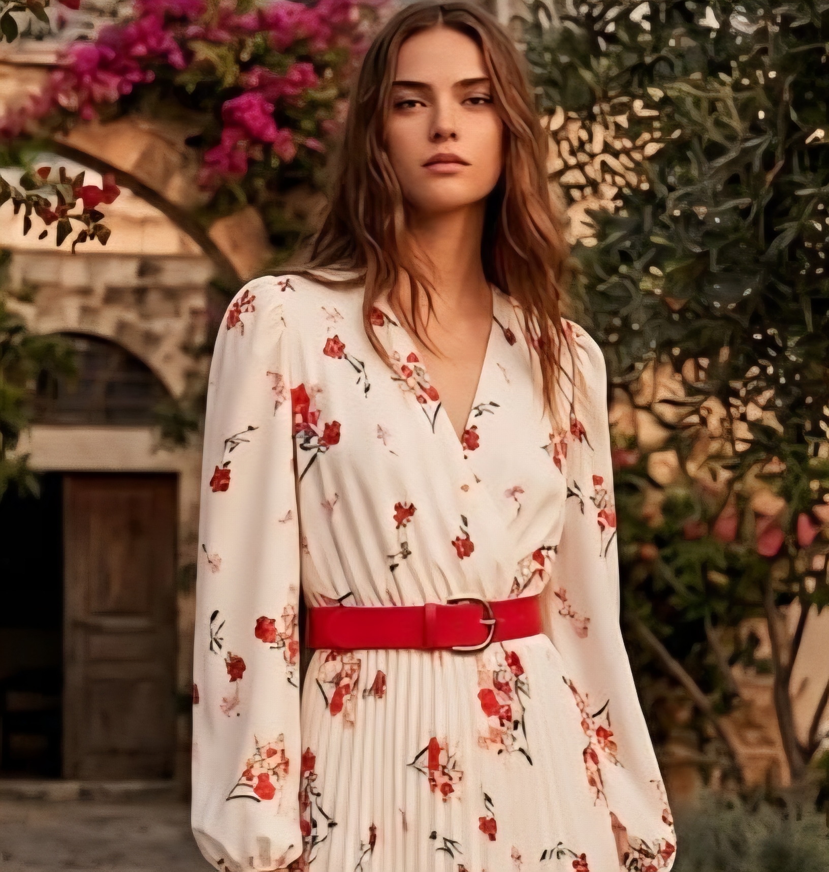 Off White Dress Red Flowers - Image 3