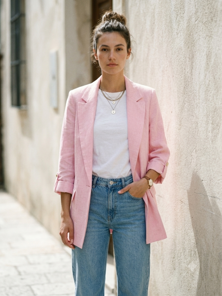 blazer pink linen