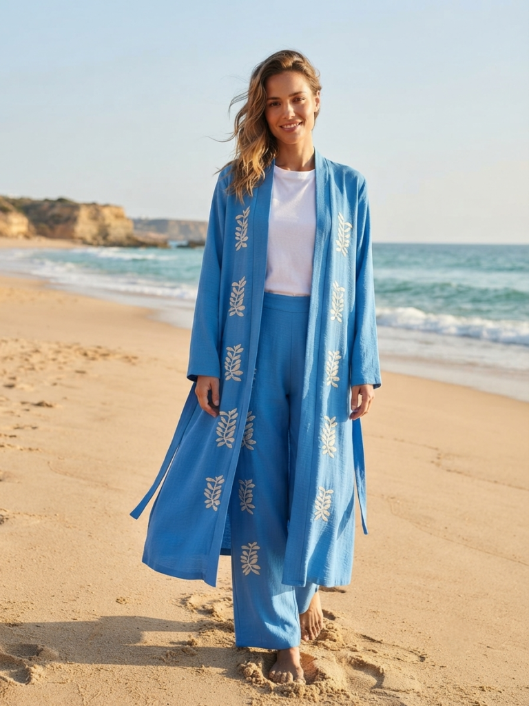 Blue  embroidered set