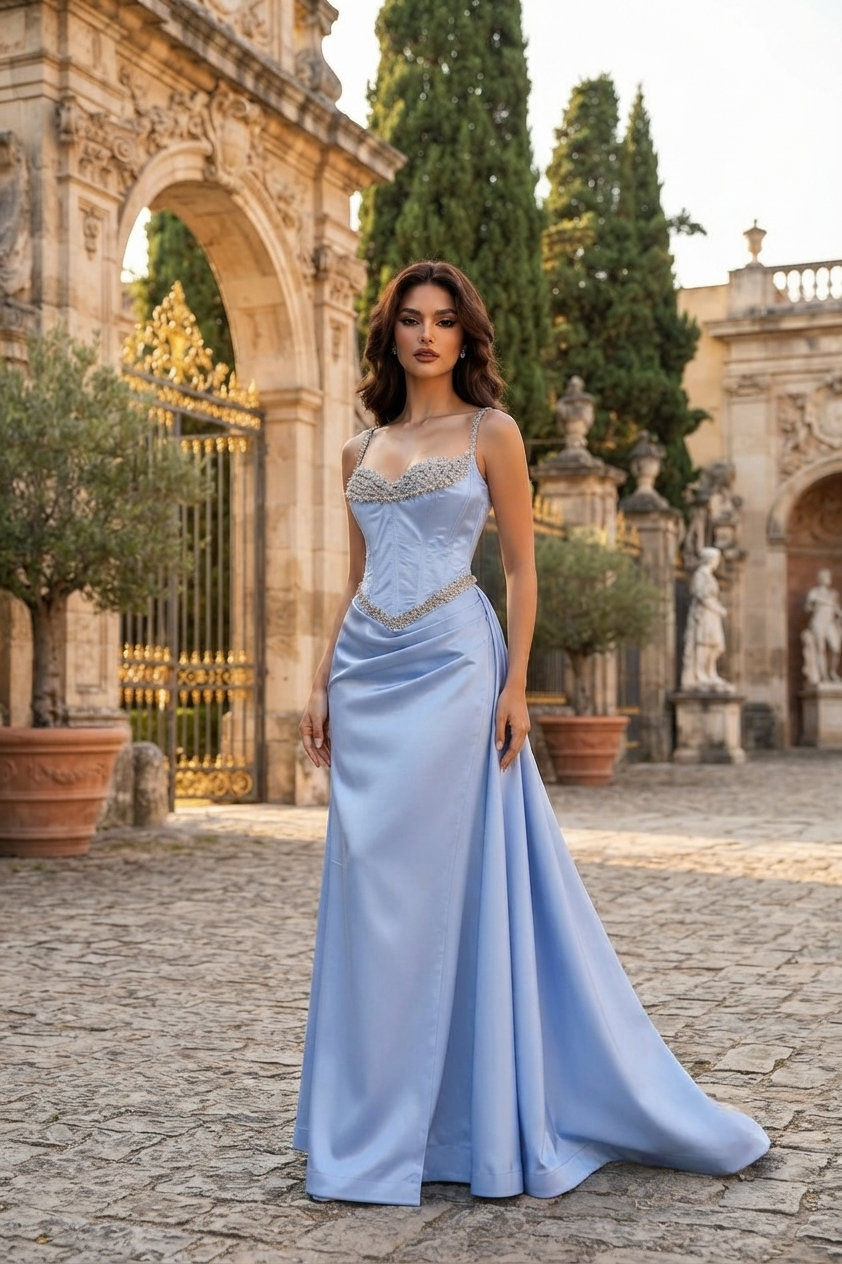Blue satin dress