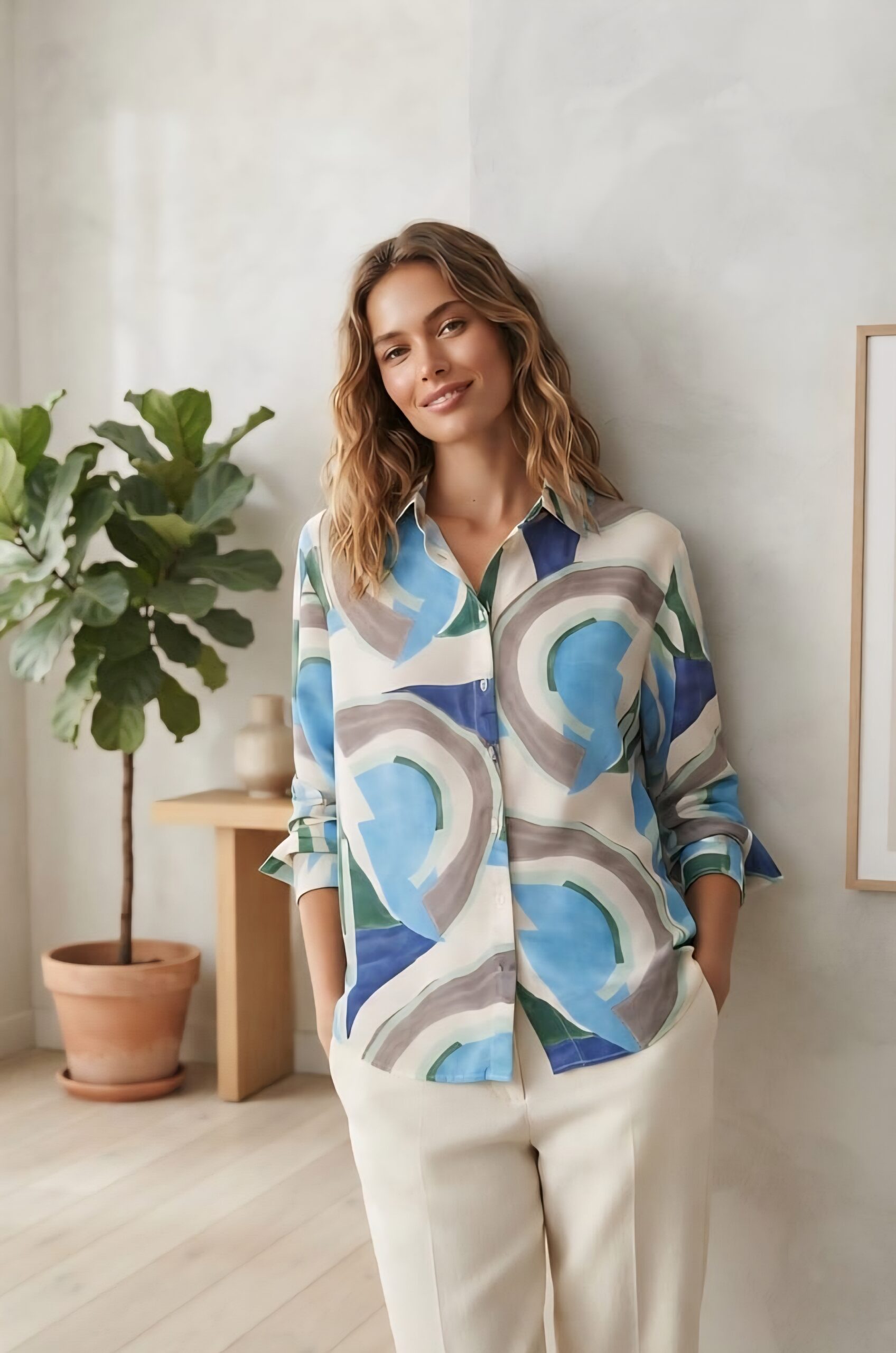 Blue satin shirt