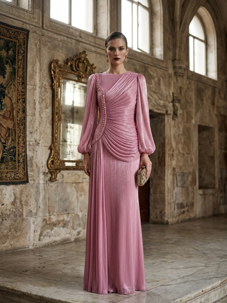 Chiffon Lame Pink Dress
