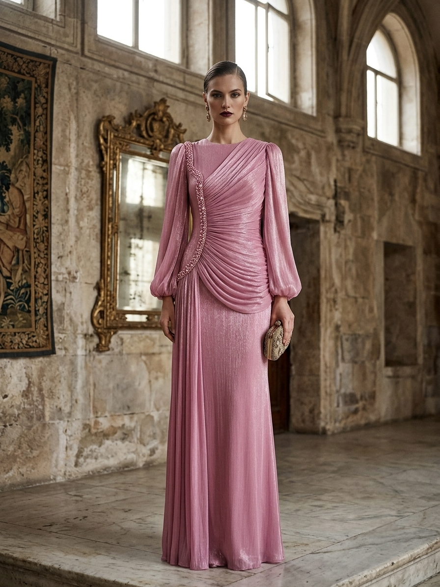 Chiffon Lame Pink Dress