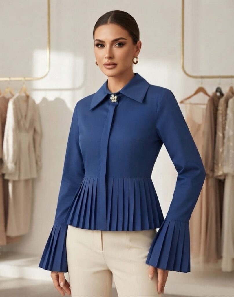 pleated shirt navy