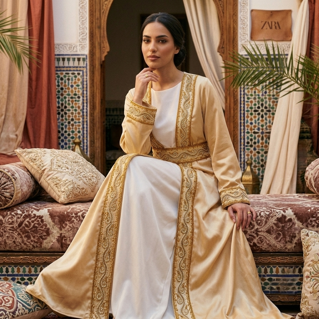 Golden Embroidered Abaya - Image 2
