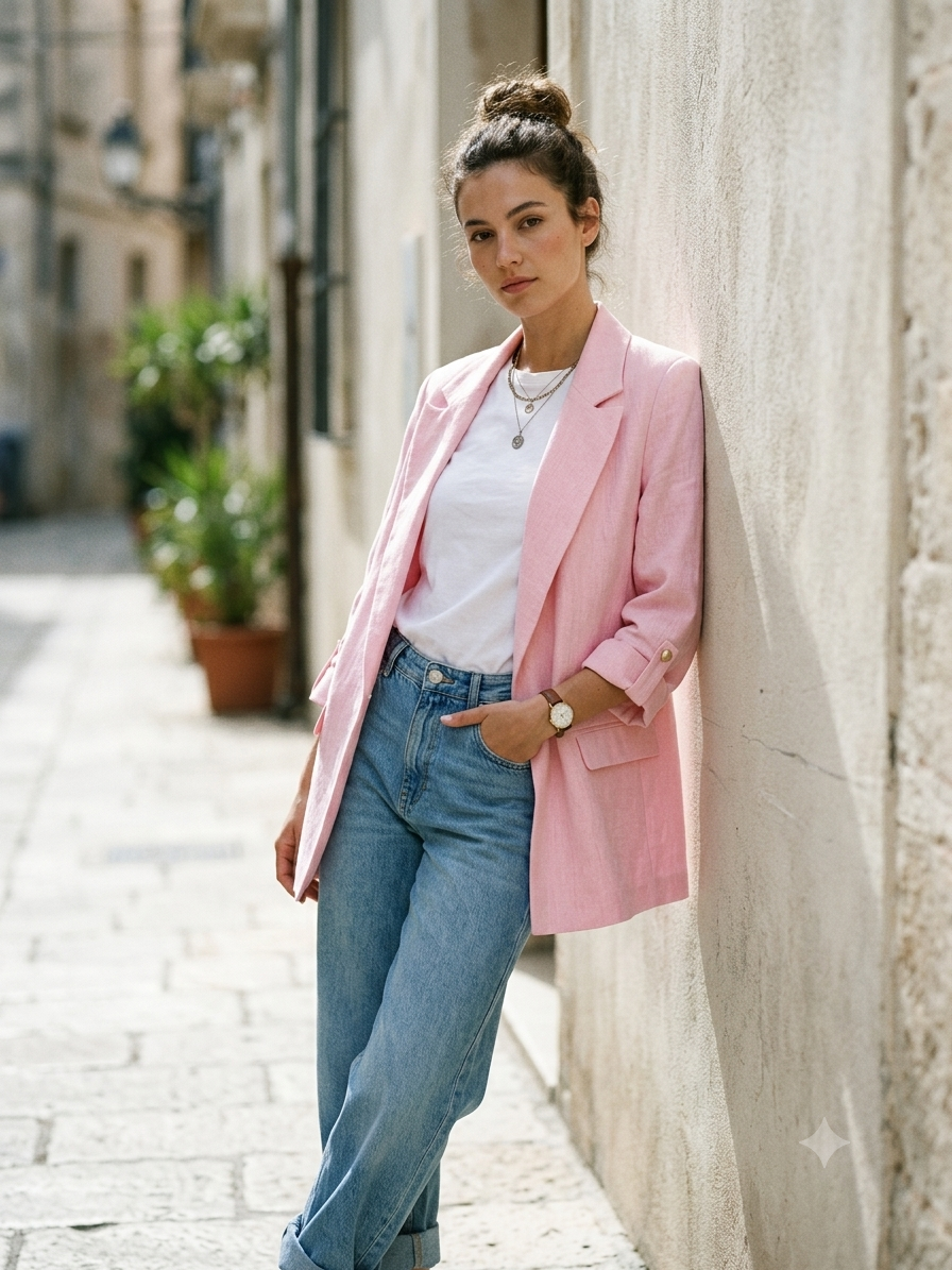 blazer pink linen - Image 3